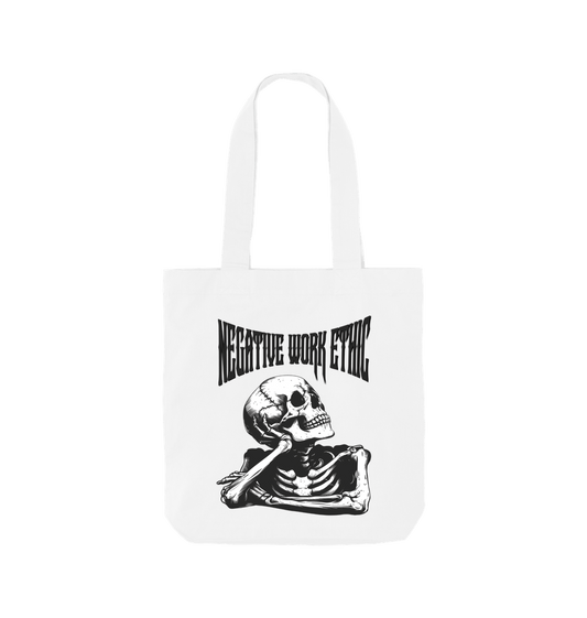 White Negative work ethic logo tote